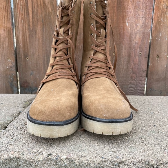 OASIS SOCIETY Women’s Tan Chelsea Lace Up Chunky Heel Mid Calf Boot Size 7.5 - Picture 2 of 16